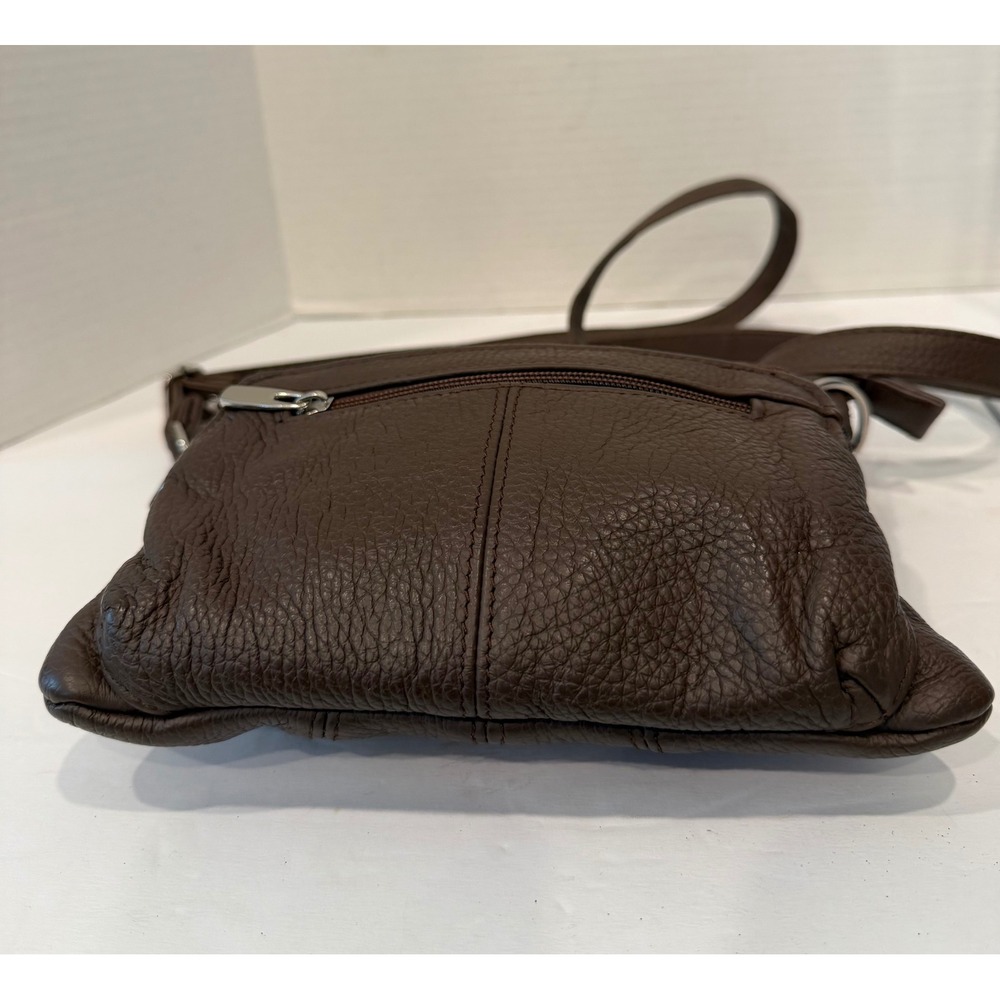 Brown Leather Small Multi-Pocket Pebbled Crossbody Organizer Bag Purse - Picture 5 of 11